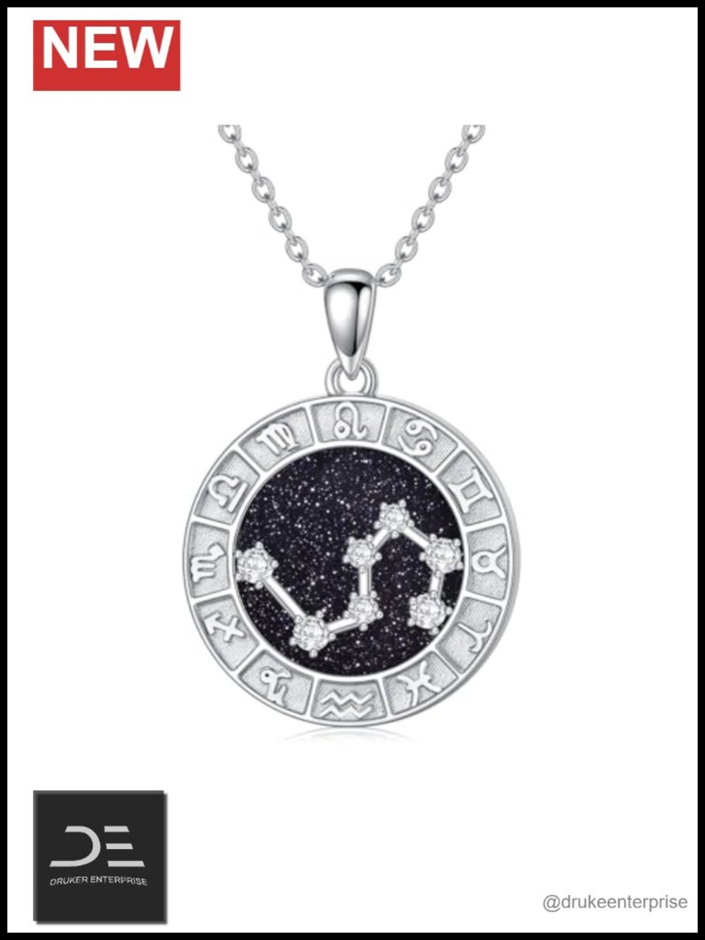12 Zodiac Sign Necklace 925 Sterling Silver Constellations Pendant 18+2"